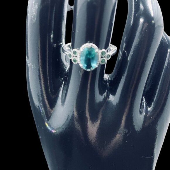 Bomb Party 925 Ring Teal Oval Gem Sterling Silver Size 8 Green Accent Jewelry - Picture 1 of 7